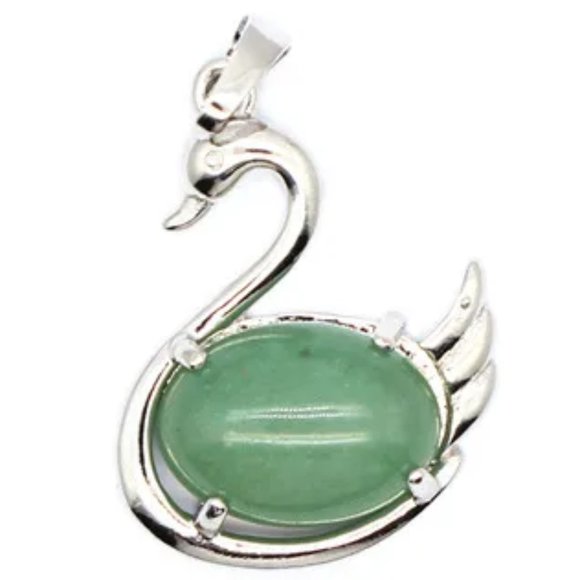 Green Aventurine Swan Natural Stones Necklace Gemstone Healing Pendant - Picture 2 of 2